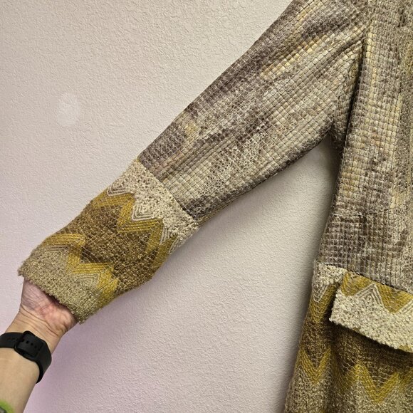 Vintage Style Faux Fur Trimmed Penny Lane Boho Jacket Cardigan Chevron Pattern & - Picture 11 of 11